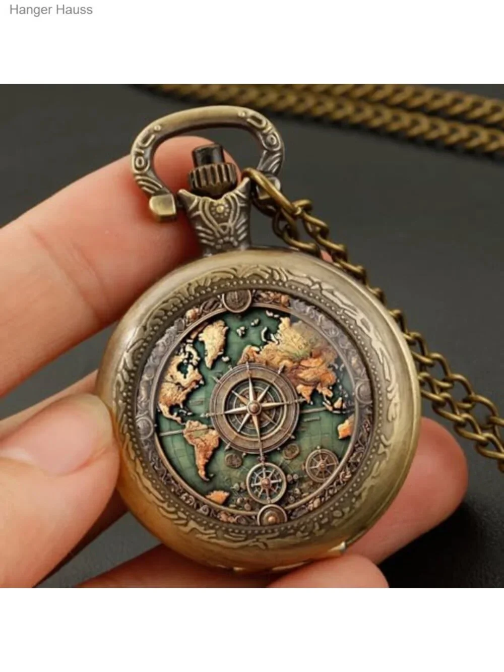 Vintage Graphic Glass Dome Pocket Watch with Chain